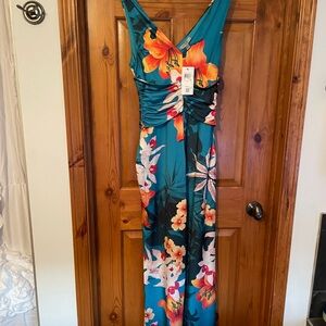 Guess Teal and Orange Floral Maxi Dress